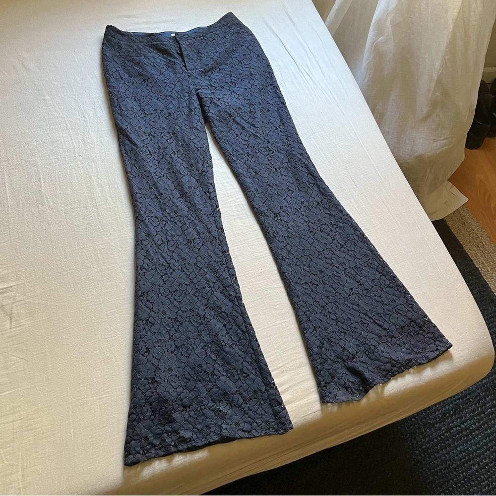 Lily Ashwell blue floral lace flare‎ boot cut leg pants